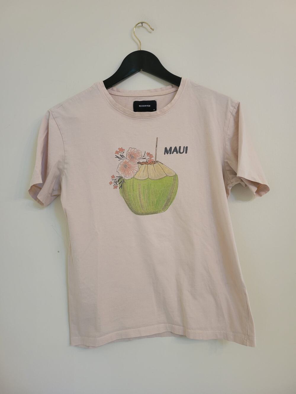 Reserved Maui Light Pink Coconut Drink Tee SZ S